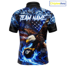 Load image into Gallery viewer, Blue Flaming Eagle 8 Ball Pool Billiard Shirt For Men Custom American Flag Billiard Team Jersey TDM5727