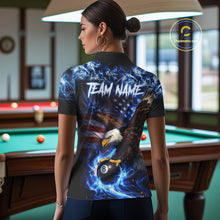 Load image into Gallery viewer, Blue Flaming Eagle 8 Ball Pool Billiard Shirt For Women Custom American Flag Billiard Team Jersey TDM5727