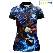 Load image into Gallery viewer, Blue Flaming Eagle 8 Ball Pool Billiard Shirt For Women Custom American Flag Billiard Team Jersey TDM5727