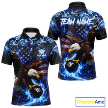 Load image into Gallery viewer, Blue Flaming Eagle 8 Ball Pool Billiard Shirt For Men Custom American Flag Billiard Team Jersey TDM5727