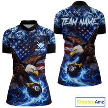 Load image into Gallery viewer, Blue Flaming Eagle 8 Ball Pool Billiard Shirt For Women Custom American Flag Billiard Team Jersey TDM5727