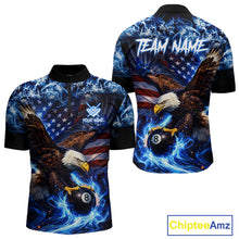 Load image into Gallery viewer, Blue Flaming Eagle 8 Ball Pool Billiard Shirt For Men Custom American Flag Billiard Team Jersey TDM5727