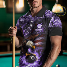 Load image into Gallery viewer, Purple Flaming Eagle 8 Ball Pool Billiard Shirt For Men Custom American Flag Billiard Team Jersey TDM5728