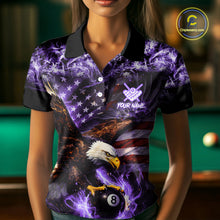 Load image into Gallery viewer, Purple Flaming Eagle 8 Ball Pool Billiard Shirt For Women Custom American Flag Billiard Team Jersey TDM5728