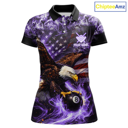 Purple Flaming Eagle 8 Ball Pool Billiard Shirt For Women Custom American Flag Billiard Team Jersey TDM5728