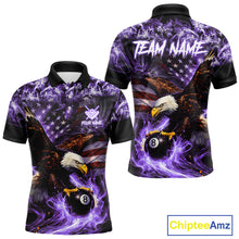 Load image into Gallery viewer, Purple Flaming Eagle 8 Ball Pool Billiard Shirt For Men Custom American Flag Billiard Team Jersey TDM5728