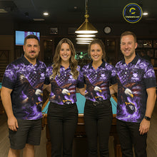 Load image into Gallery viewer, Purple Flaming Eagle 8 Ball Pool Billiard Shirt For Men Custom American Flag Billiard Team Jersey TDM5728