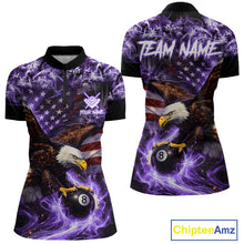 Load image into Gallery viewer, Purple Flaming Eagle 8 Ball Pool Billiard Shirt For Women Custom American Flag Billiard Team Jersey TDM5728