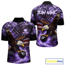 Load image into Gallery viewer, Purple Flaming Eagle 8 Ball Pool Billiard Shirt For Men Custom American Flag Billiard Team Jersey TDM5728