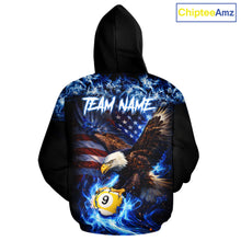 Load image into Gallery viewer, Blue Flaming Eagle 8 Ball 9 Ball Pool Hoodie For Men And Women Custom American Flag Billiard Hoodie TDM5729
