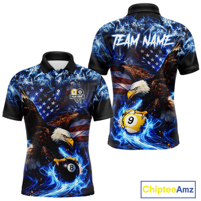 Blue Flaming Eagle 8 Ball 9 Ball Pool Billiard Shirt For Men Custom American Flag Billiard Jersey TDM5729