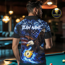 Load image into Gallery viewer, Blue Flaming Eagle 8 Ball 9 Ball Pool Billiard Shirt For Men Custom American Flag Billiard Jersey TDM5729