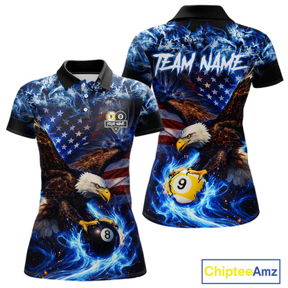 Blue Flaming Eagle 8 Ball 9 Ball Pool Billiard Shirt For Women Custom American Flag Billiard Jersey TDM5729