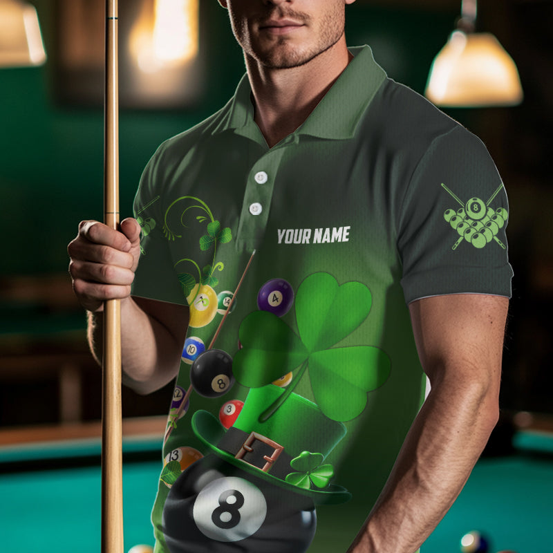 Green Luckiest Shamrock 3D Billiard Balls Pool Shirts For Men Custom St Patrick Day Billiard Jersey TDM3569