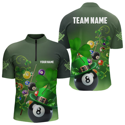 Green Luckiest Shamrock 3D Billiard Balls Pool Shirts For Men Custom St Patrick Day Billiard Jersey TDM3569