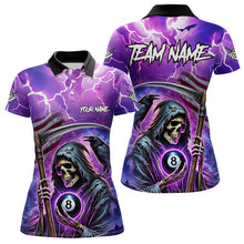 Load image into Gallery viewer, Death Skeleton Purple Galaxy Thunder Lightning Billiard Shirt For Women Custom 8 Ball Billiard Jersey TDM3725