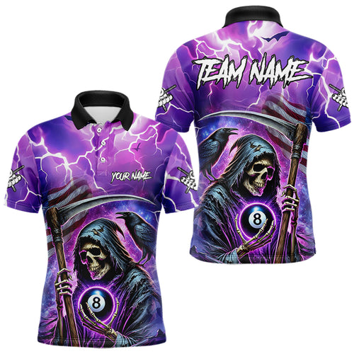 Death Skeleton Purple Galaxy Thunder Lightning Billiard Shirt For Men Custom 8 Ball Billiard Jersey TDM3725