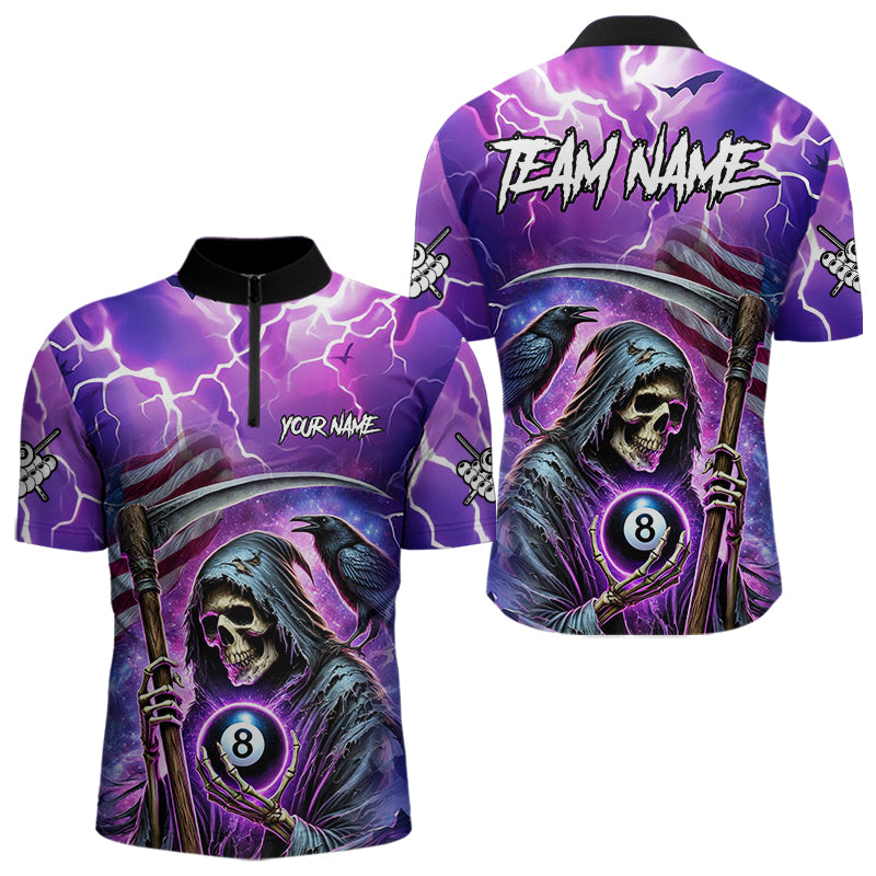Grim Reaper Purple Galaxy Thunder Lightning Billiard Shirt For Men Custom 8 Ball Billiard Jersey TDM3725