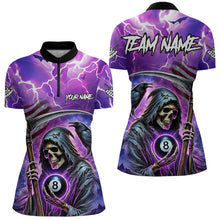 Load image into Gallery viewer, Death Skeleton Purple Galaxy Thunder Lightning Billiard Shirt For Women Custom 8 Ball Billiard Jersey TDM3725