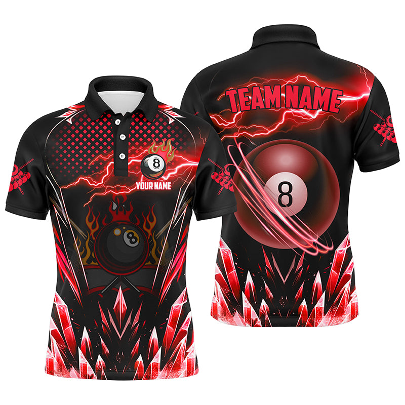 Personalized Red Icy Lightning 8 Ball Pool Men Polo Shirts Custom Billiard Team League Jersey TDM1442