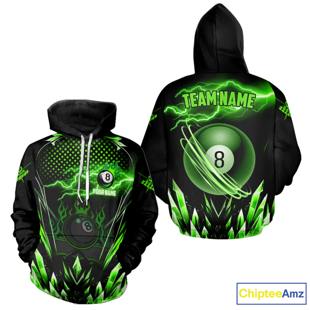 Personalized Green Icy Lightning 8 Ball Hoodie For Men And Women Pool Player, Billiard Hoodie Jersey TDM1443