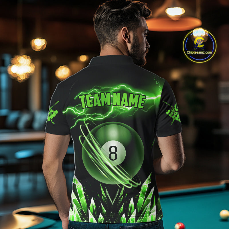 Personalized Green Icy Lightning 8 Ball Pool Men Polo Shirts Custom Billiard Team League Jersey TDM1443