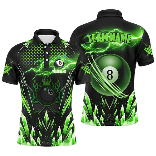 Personalized Green Icy Lightning 8 Ball Pool Men Polo Shirts Custom Billiard Team League Jersey TDM1443