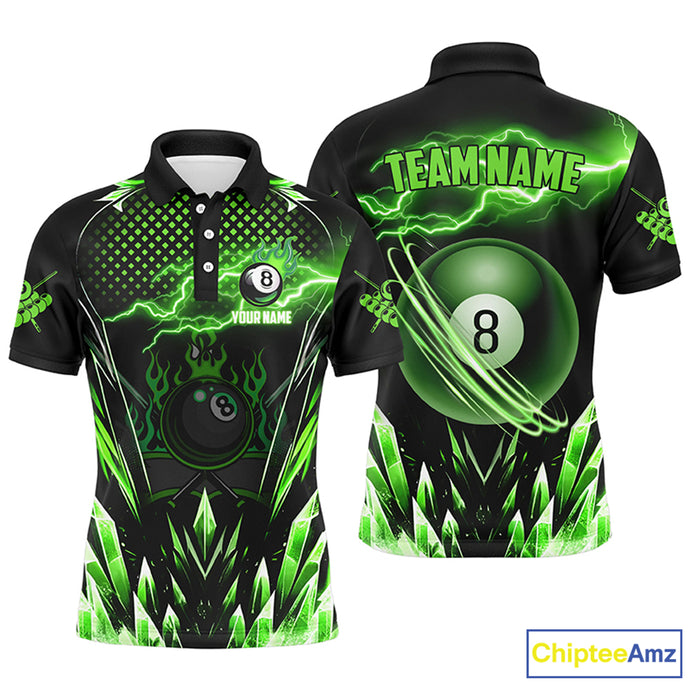 Personalized Green Icy Lightning 8 Ball Pool Men Polo Shirts Custom Billiard Team League Jersey TDM1443