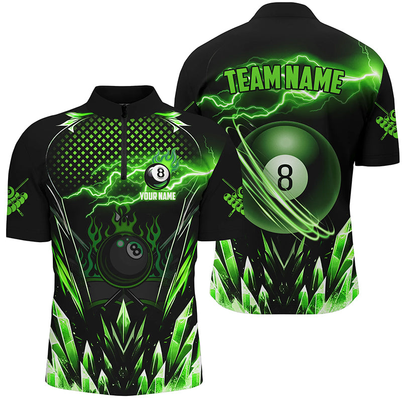 Custom Green Icy Lightning 8 Ball Pool Men Quarter-Zip Shirts, Billiar ...