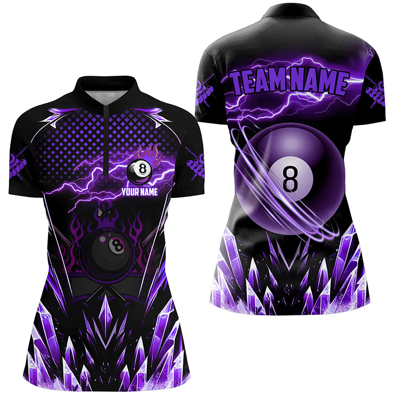 Custom Purple Icy Lightning 8 Ball Pool Women Quarter-Zip Shirt, Billi ...