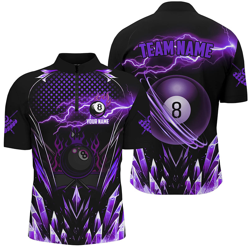 Custom Purple Icy Lightning 8 Ball Pool Men Quarter-Zip Shirt, Billiard Team League Jersey TDM1444