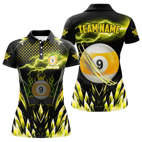 Personalized Yellow Icy Lightning 9 Ball Pool Women Polo Shirts Custom Billiard Team League Jersey TDM1445