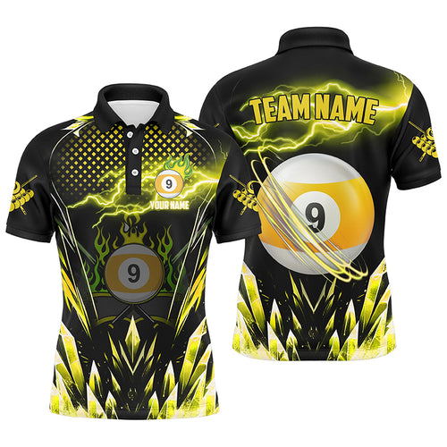 Personalized Yellow Icy Lightning 9 Ball Pool Men Polo Shirts Custom Billiard Team League Jersey TDM1445