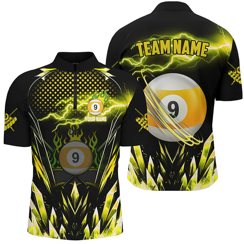 Custom Yellow Icy Lightning 9 Ball Pool Men Quarter-Zip Shirt, Billiard Team League Jersey TDM1445