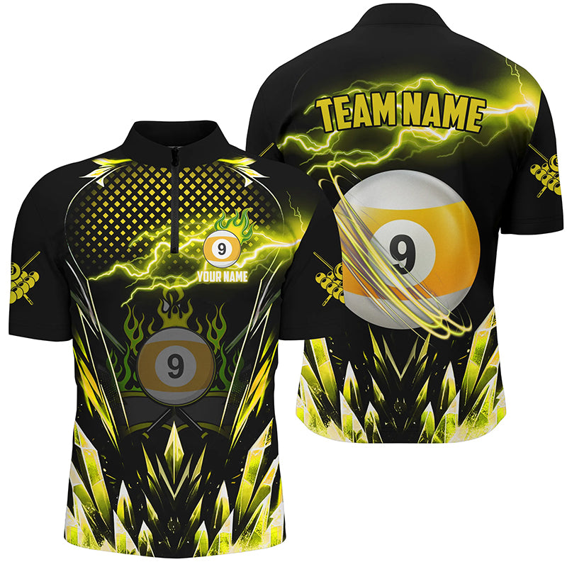 Custom Yellow Icy Lightning 9 Ball Pool Men Quarter-Zip Shirt, Billiard Team League Jersey TDM1445