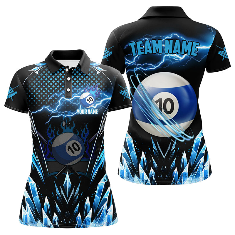 Personalized Blue Icy Lightning 10 Ball Pool Women Polo Shirts Custom Billiard Team League Jersey TDM1446