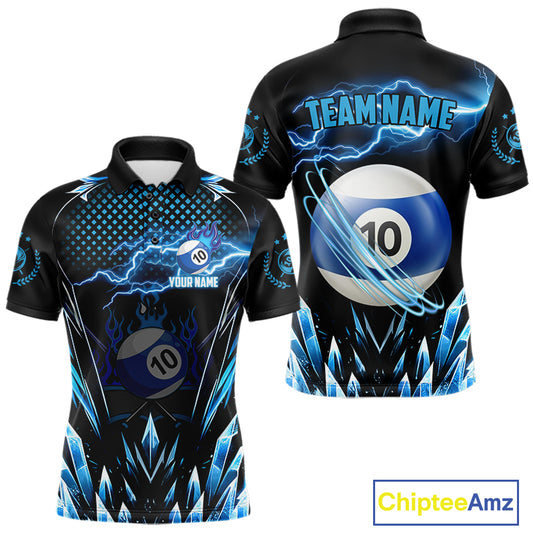 Personalized Blue Icy Lightning 10 Ball Pool Men Polo Shirts Custom Billiard Team League Jersey TDM1446
