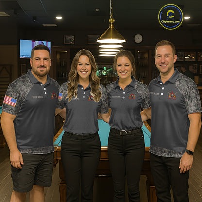 Personalized Retro Camo US Flag Billiard Shirt For Women, 8 Ball Pool Team Jersey Polo & 1/4 Zip TDM6336