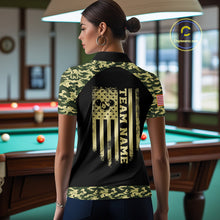 Load image into Gallery viewer, Personalized Green Camo US Flag Billiard Shirt For Women Custom Pool Team Jersey Polo &amp; 1/4 Zip TDM6337
