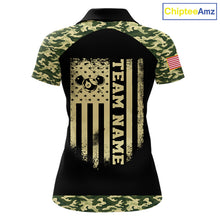Load image into Gallery viewer, Personalized Green Camo US Flag Billiard Shirt For Women Custom Pool Team Jersey Polo &amp; 1/4 Zip TDM6337