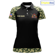 Load image into Gallery viewer, Personalized Green Camo US Flag Billiard Shirt For Women Custom Pool Team Jersey Polo &amp; 1/4 Zip TDM6337