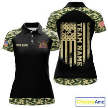 Load image into Gallery viewer, Personalized Green Camo US Flag Billiard Shirt For Women Custom Pool Team Jersey Polo &amp; 1/4 Zip TDM6337