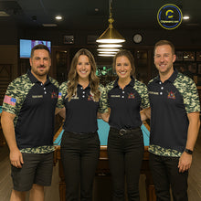 Load image into Gallery viewer, Personalized Green Camo US Flag Billiard Shirt For Women Custom Pool Team Jersey Polo &amp; 1/4 Zip TDM6337