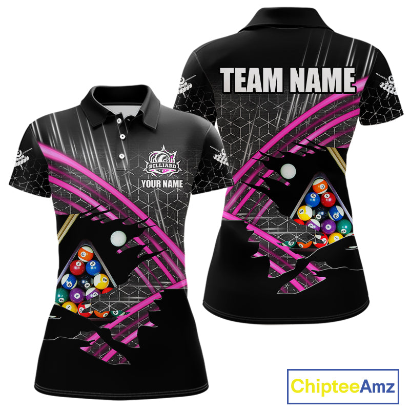 Personalized Billiard Shirts For Women Custom 8 Ball Pool Team Jersey Polo & Quarter Zip | Pink TDM6339