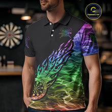 Load image into Gallery viewer, Colorful Rainbow Fire Flame Darts Polo &amp; Quarter Zip Custom Dart Shirt For Men Dart Jerseys TDM3995