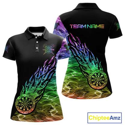 Colorful Rainbow Fire Flame Darts Polo & Quarter Zip Custom Dart Shirt For Women Dart Jerseys TDM3995