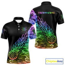 Load image into Gallery viewer, Colorful Rainbow Fire Flame Darts Polo &amp; Quarter Zip Custom Dart Shirt For Men Dart Jerseys TDM3995