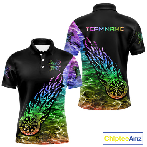 Colorful Rainbow Fire Flame Darts Polo & Quarter Zip Custom Dart Shirt For Men Dart Jerseys TDM3995