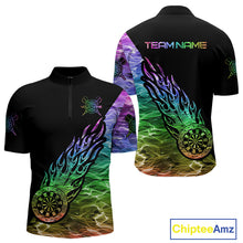 Load image into Gallery viewer, Colorful Rainbow Fire Flame Darts Polo &amp; Quarter Zip Custom Dart Shirt For Men Dart Jerseys TDM3995