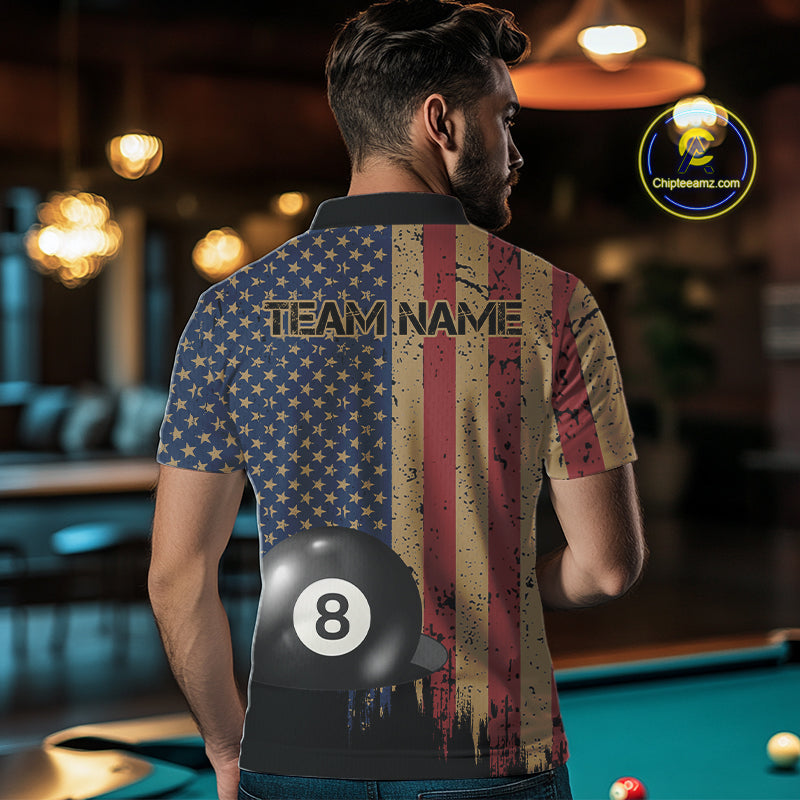 Vintage American Flag 8 Ball Billiard Shirts For Men Custom Patriotic Pool Team Jerseys TDM3998